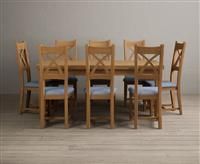 Extending Buxton 180cm Solid Oak Dining Table With 10 Charcoal Grey X Back Chairs