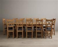 Extending Buxton 180cm Solid Oak Dining Table With 10 Charcoal Grey X Back Chairs