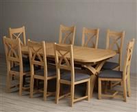 Extending Olympia 180cm Solid Oak Dining Table With 10 Blue X Back Chairs
