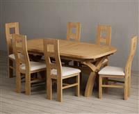 Extending Olympia 180cm Solid Oak Dining Table With 10 Blue Flow Back Chairs
