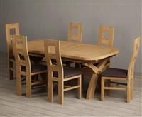 Extending Olympia 180cm Solid Oak Dining Table With 10 Blue Flow Back Chairs