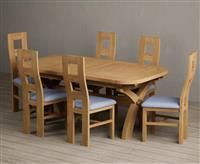 Extending Olympia 180cm Solid Oak Dining Table With 10 Blue Flow Back Chairs
