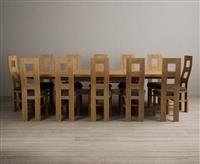 Extending Olympia 180cm Solid Oak Dining Table With 10 Blue Flow Back Chairs