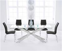 Canova 200cm Glass Dining Table with 6 Black Marco Chairs