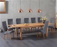 Thetford 180cm Oak Dining Table with 6 Grey Maya Chairs with Thetford 45cm Oak Extensions