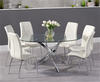 Bernini 165cm Oval Glass Dining Table with 4 White Vigo Chairs