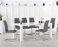 Seattle 200cm White High Gloss Dining Table with 6 Grey Gianni Chairs