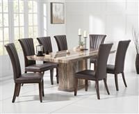 Carvelle 200cm Brown Pedestal Marble Dining Table with 6 Brown Alpine Chairs
