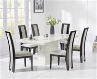 Carvelle 160cm White Pedestal Marble Dining Table with 4 Black Novara Chairs