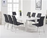 Extending Atlanta 160cm White High Gloss Dining Table with 4 Black Marco Chairs