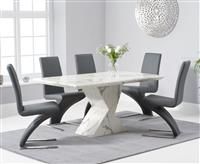 Aaron 160cm Marble White Dining Table with 4 Grey Aldo Chairs