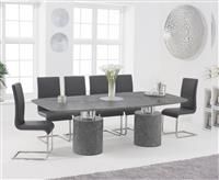 Antonio 220cm Grey Marble Dining Table with 6 Black Austin Chairs