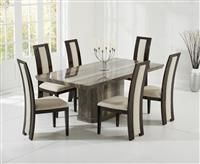 Carvelle 160cm Brown Pedestal Marble Dining Table with 4 Brown Novara Chairs