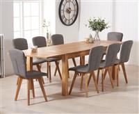 Thetford 180cm Oak Dining Table with 6 Grey Ruben Chairs with Thetford 45cm Oak Extensions