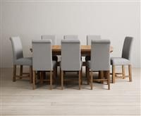 Extending Olympia 180cm Solid Oak Dining Table with 6 Grey Chairs