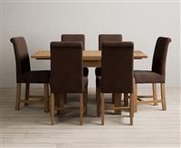 Extending Buxton 90cm Solid Oak Dining Table with 4 Brown Chairs