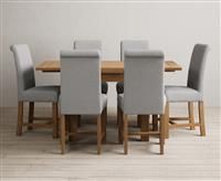 Extending Buxton 90cm Solid Oak Dining Table with 4 Grey Chairs