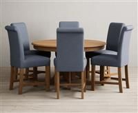 Hertford 120cm Fixed Top Solid Oak Dining Table with 4 Blue Chairs