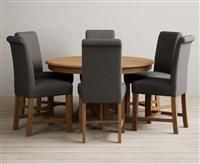 Hertford 120cm Fixed Top Solid Oak Dining Table with 4 Charcoal Grey Chairs