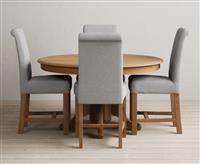 Hertford 120cm Fixed Top Solid Oak Dining Table with 4 Grey Chairs