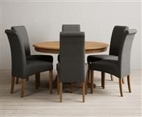 Hertford 120cm Fixed Top Solid Oak Dining Table with 4 Charcoal Grey Scroll Back Chairs