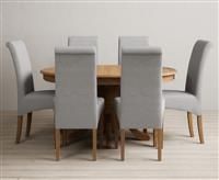 Extending Hertford 100cm - 130cm Solid Oak Pedestal Dining Table with 4 Grey Chairs