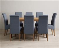 York 150cm Solid Oak Dining Table with 6 Blue Chairs