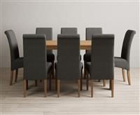 York 150cm Solid Oak Dining Table with 6 Charcoal Grey Scroll Back Chairs
