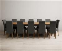 Extending Olympia 180cm Oak and Charcoal Grey Painted Dining Table with 6 Charcoal Grey Scroll Back Chairs