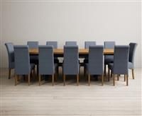 Extending Olympia 180cm Oak and Dark Blue Painted Dining Table with 6 Blue Chairs