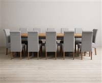 Extending Olympia 180cm Oak and Light Grey Painted Dining Table with 6 Grey Chairs