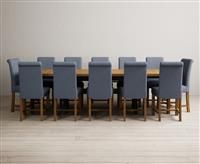 Extending Olympia 180cm Oak and Dark Blue Painted Dining Table with 6 Blue Chairs