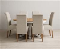 Extending Hertford 100cm - 130cm Oak and Signal White Painted Pedestal Dining Table with 4 Natural Chairs