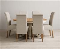 Extending Hertford 100cm - 130cm Oak and Cream Painted Pedestal Dining Table with 4 Natural Chairs