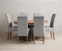 Extending Hertford 100cm - 130cm Oak and Light Grey Painted Pedestal Dining Table with 4 Grey Chairs