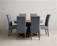 Extending Hertford 100cm - 130cm Oak and Dark Blue Painted Pedestal Dining Table with 4 Blue Chairs