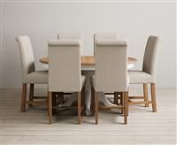 Extending Hertford 100cm - 130cm Oak and Signal White Painted Pedestal Dining Table with 4 Natural Chairs
