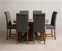 Extending Hertford 100cm - 130cm Oak and Charcoal Grey Painted Pedestal Dining Table with 4 Charcoal Grey Chairs