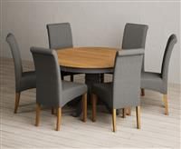 Hertford 120cm Fixed Top Oak and Charcoal Grey Painted Dining Table with 4 Charcoal Grey Scroll Back Chairs