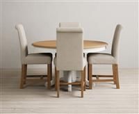 Hertford 120cm Fixed Top Oak and Signal White Painted Dining Table with 4 Natural Chairs