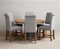 Hertford 120cm Fixed Top Oak and Light Grey Painted Dining Table with 4 Grey Chairs