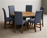 Hertford 120cm Fixed Top Oak and Dark Blue Painted Dining Table with 4 Blue Chairs