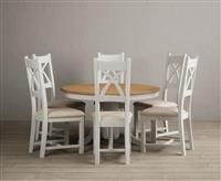 Hertford 120cm Fixed Top Oak and Signal White Painted Dining Table with 4 Linen Painted Chairs