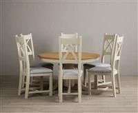 Hertford 120cm Fixed Top Oak and Cream Painted Dining Table with 4 Light Grey Painted Chairs