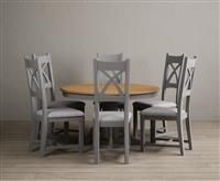 Hertford 120cm Fixed Top Oak and Light Grey Painted Dining Table with 4 Light Grey Painted Chairs