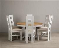 Hertford 120cm Fixed Top Oak and Signal White Painted Dining Table with 4 Linen Painted Chairs