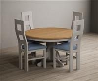 Hertford 120cm Fixed Top Oak and Soft White Painted Dining Table with 4 Linen Chairs