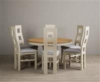 Hertford 120cm Fixed Top Oak and Cream Painted Dining Table with 4 Light Grey Painted Chairs