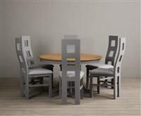 Hertford 120cm Fixed Top Oak and Light Grey Painted Dining Table with 4 Light Grey Chairs