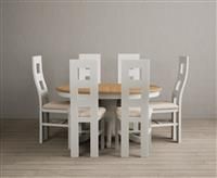 Extending Hertford 100cm - 130cm Oak and Signal White Painted Pedestal Dining Table with 4 Oak Painted Chairs